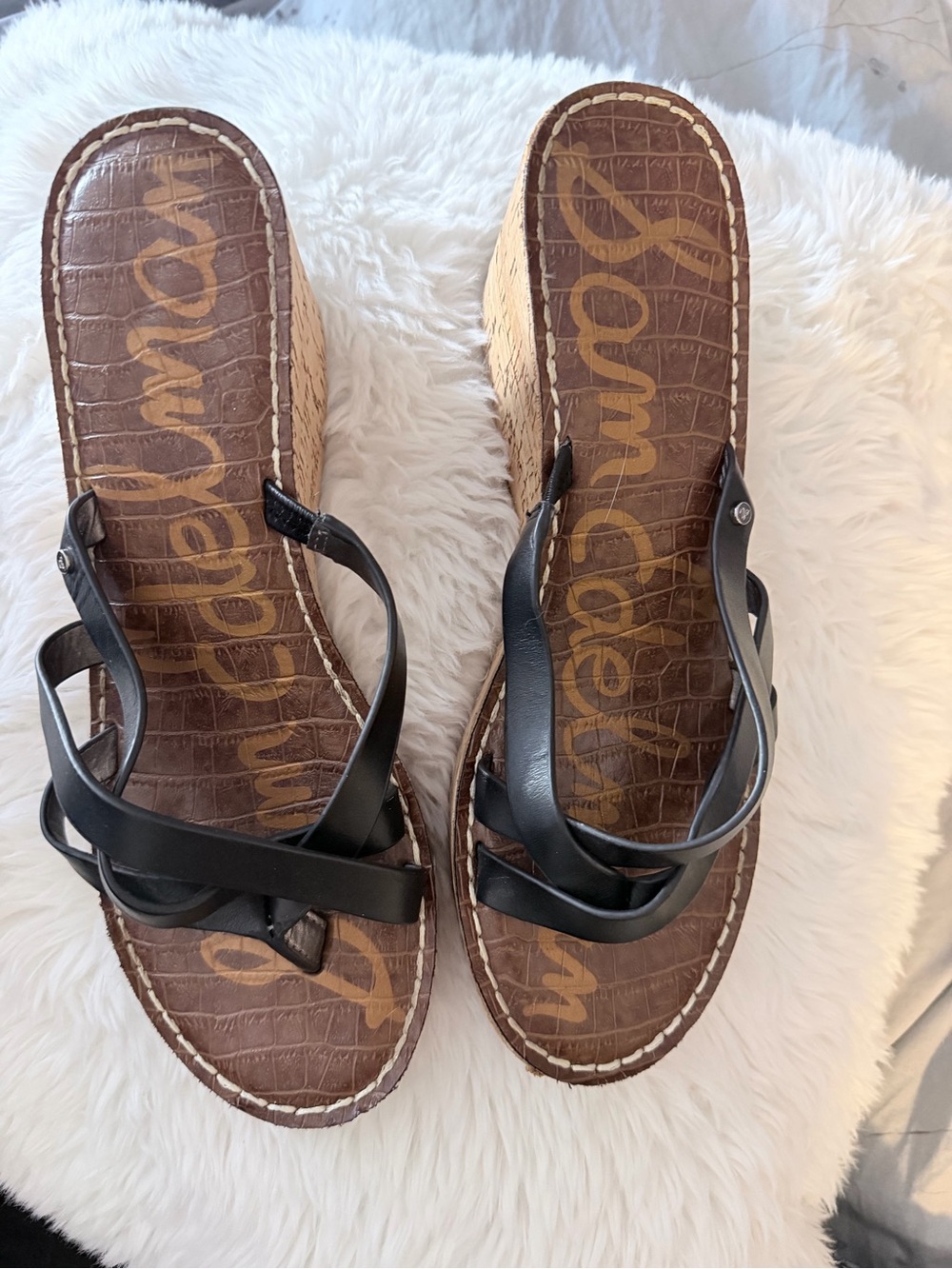 Sam Edelman Black Leather Strappy Wedge Sandals